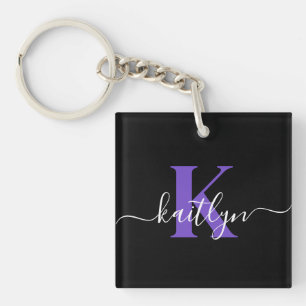Modern Svart Lila Skript Monogram