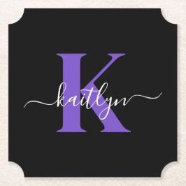 Modern Svart Lila Skript Monogram Underlägg Papper