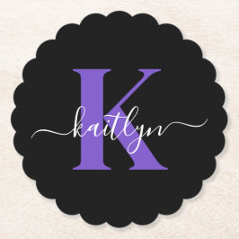 Modern Svart Lila Skript Monogram Underlägg Papper