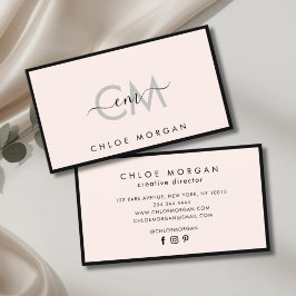 Modern svart ljus rosa skript namnteckning monogra visitkort