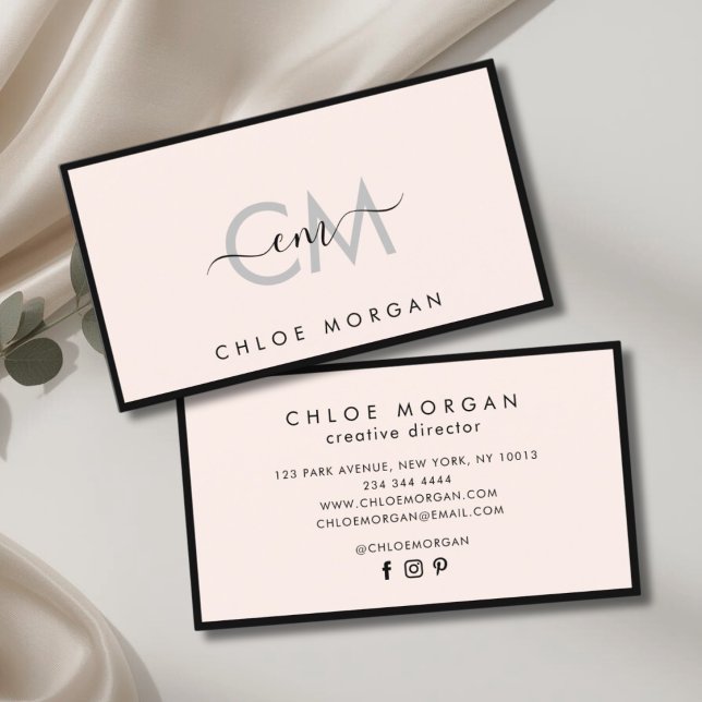 Modern svart ljus rosa skript namnteckning monogra visitkort (Skapare uppladdad)