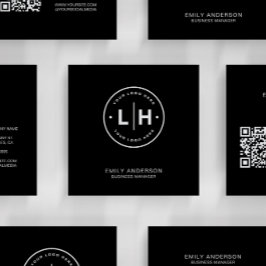 Modern Svart Logo QR Affärskort Fyrkantigt Visitkort