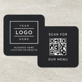 Modern svart logotyp QR-kod skanna meny Fyrkantigt Visitkort
