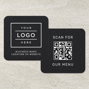Modern svart logotyp QR-kod skanna meny Fyrkantigt Visitkort