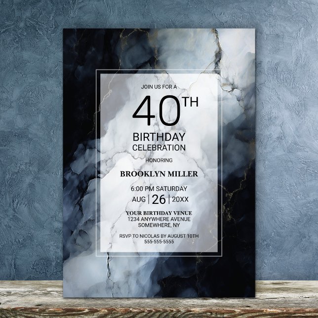 Modern svart marmor, 40:e födelsedagen Party Inbjudningar (Skapare uppladdad)