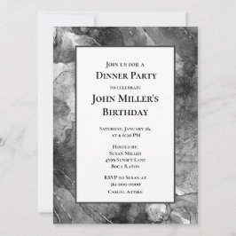 Modern svart marmor födelsedagsfest Dinner Party Inbjudningar