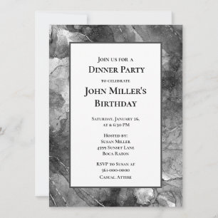 Modern svart marmor födelsedagsfest Dinner Party Inbjudningar