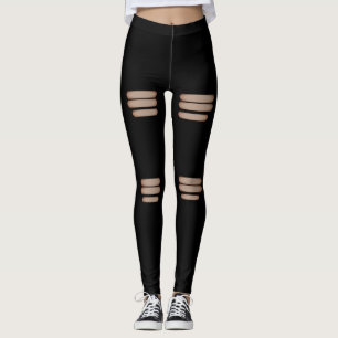 Modern svart med falska revor leggings