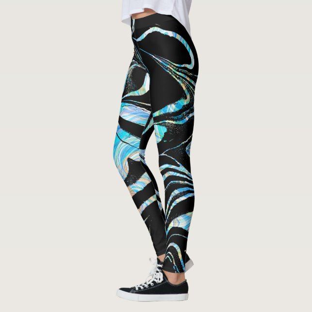 Modern svart med färgstarka Marble Swirls Leggings (Vänster)