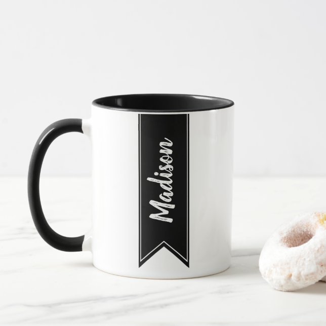Modern svart menyfliksområdet & Namn i skript Mugg (Med munk)