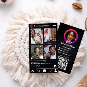 Modern Svart Metall Instagram Social Media QR-kod Visitkort