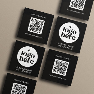 Modern Svart Minimal QR-kod Logotyp Fyrkantigt Visitkort