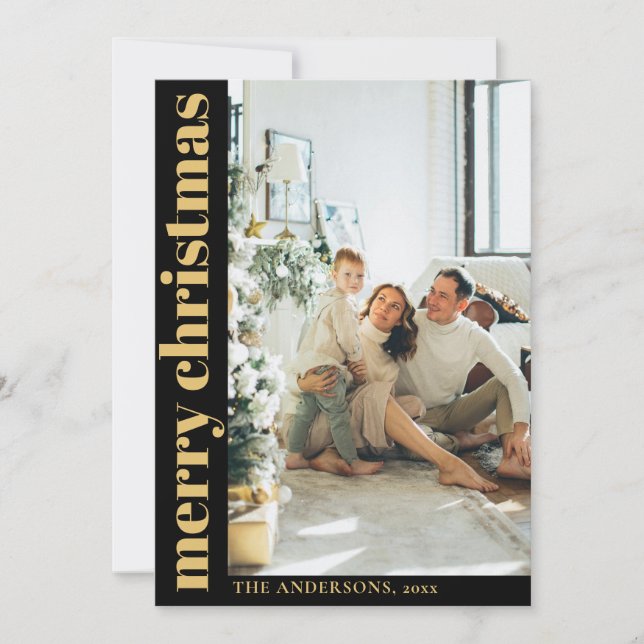Modern svart, minimalistisk God jul-foto Julkort (Framsida)