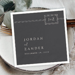 Modern, svart, minimalistisk Monogram Bröllop Pappersservett