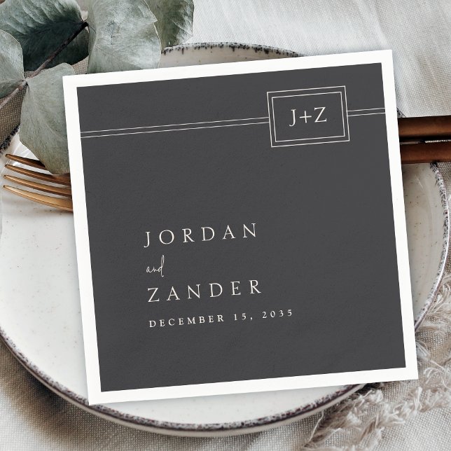 Modern, svart, minimalistisk Monogram Bröllop Pappersservett (Skapare uppladdad)