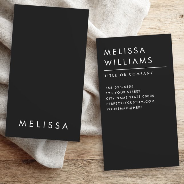 Modern svart minimalistisk professionell lodrät visitkort (Modern black minimalist professional vertical business card)