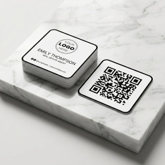 Modern Svart Minimalistisk QR-kod Fastigheter Fyrkantigt Visitkort
