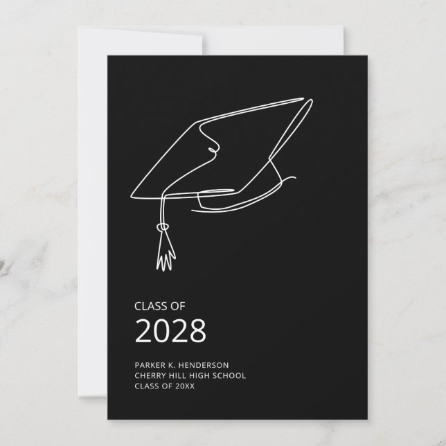 Modern svart, minimalistisk Studentfest Inbjudningar (Framsida)