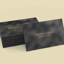 Modern, svart, minimalistiskt texturerat Monogram Visitkort