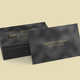 Modern, svart, minimalistiskt texturerat Monogram Visitkort