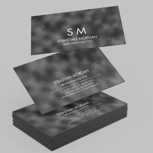 Modern, svart, minimalistiskt texturerat Monogram Visitkort