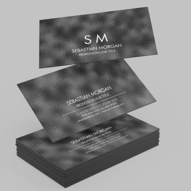 Modern, svart, minimalistiskt texturerat Monogram Visitkort (Skapare uppladdad)