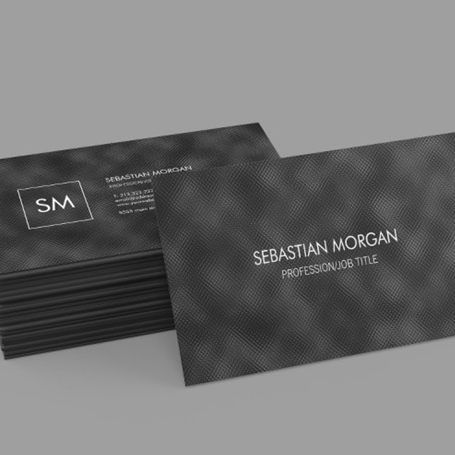 Modern, svart, minimalistiskt texturerat Monogram Visitkort (Skapare uppladdad)