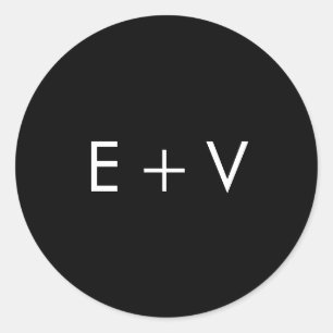 Modern svart monogram bröllop runt klistermärke