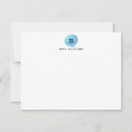 Modern svart monogram för baby blue vattenfärgcirk anteckningskort