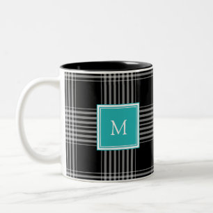 Modern svart monogram för vitbuffelpläd Två-Tonad mugg