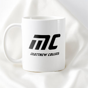 Modern svart monogram namnskylt minimal för män kaffemugg