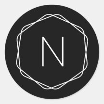 Modern svart monogram Octagon Round