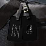 Modern svart monogrammad bagagebricka<br><div class="desc">Modern Black Monogrammed Luggage Tag.</div>