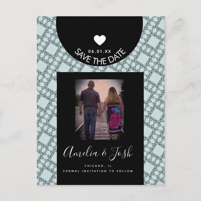 Modern svart mönster med former Spara datum postko Vykort (Framsida)