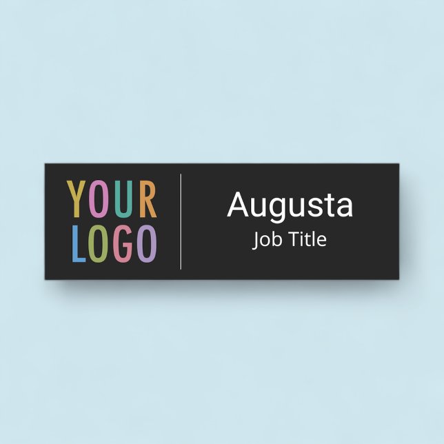 Modern Svart Namnskylt Magnetisk eller Spänne Före Namnbricka (MISOOK Black Name Tag with Logo)
