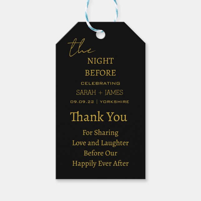 Modern svart natten före Bröllop Tack Presentetikett (Framsidan)