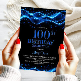 Modern svart och blå 100:e Födelsedagsfesten Inbjudningar