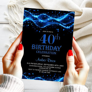 Modern svart och blå 40:e födelsedagen Party Inbjudningar