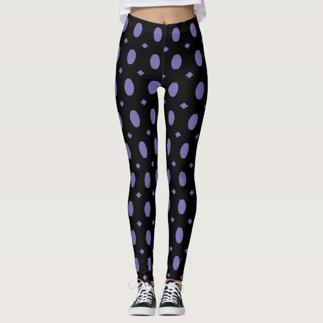 Modern svart och blå oval mönster leggings (Framsida)
