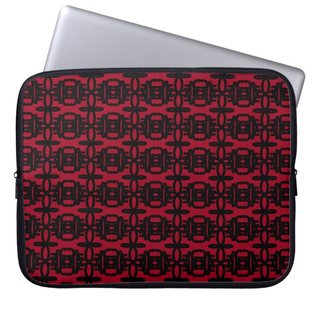 Modern svart och burgunderröd cirkelmönster laptop fodral (Framsidan)