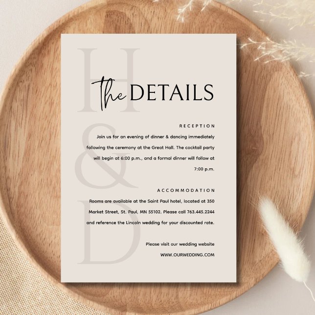 Modern svart och elfenbensmonogram minimalistisk b tilläggskort (Modern black and ivory monogram enclosure card adds a soft, minimalist touch to wedding details.)