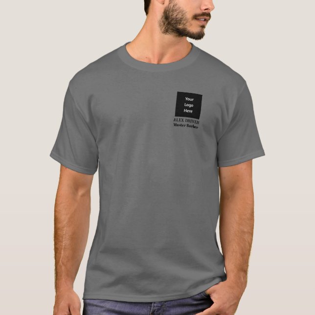 Modern Svart och Grå Barberare Personal T Shirt (Framsida)