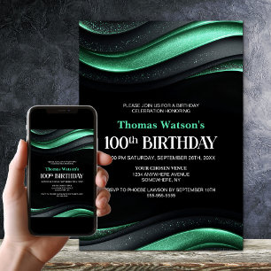 Modern Svart och Grön 100-års Födelsedagsfest Inbjudningar