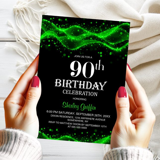 Modern Svart och Grön 90-års Födelsedagsfest Inbjudningar (Skapare uppladdad)