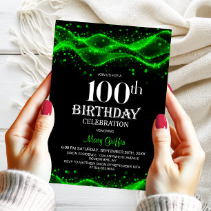 Modern svart och Grönt 100:e Födelsedagsfesten Inbjudningar