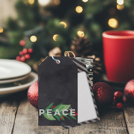 Modern svart och Grönt med Holly Berry Peace Presentetikett