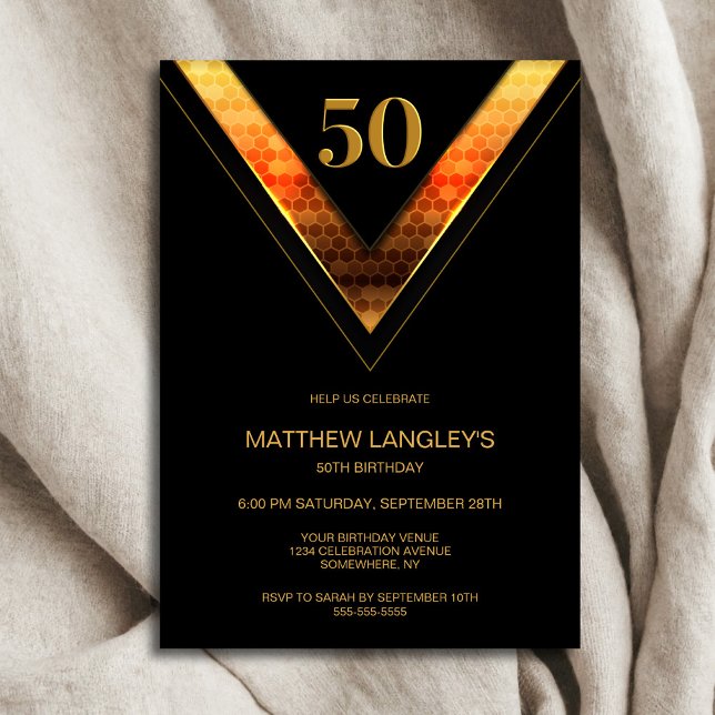 Modern Svart och Guld 50-årsfest Inbjudningar (Skapare uppladdad)