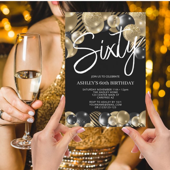 Modern svart och Guld 60:e födelsedagen Inbjudningar (Skapare uppladdad)
