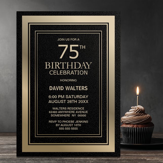 Modern Svart och Guld 75-årsfest Inbjudningar (Skapare uppladdad)