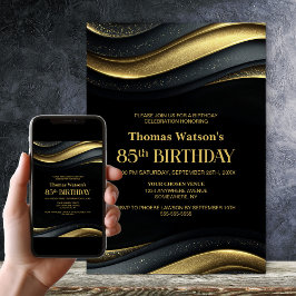 Modern svart och guld 85-årsfest inbjudningar